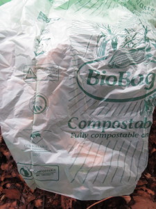 compostable bag in compost pile